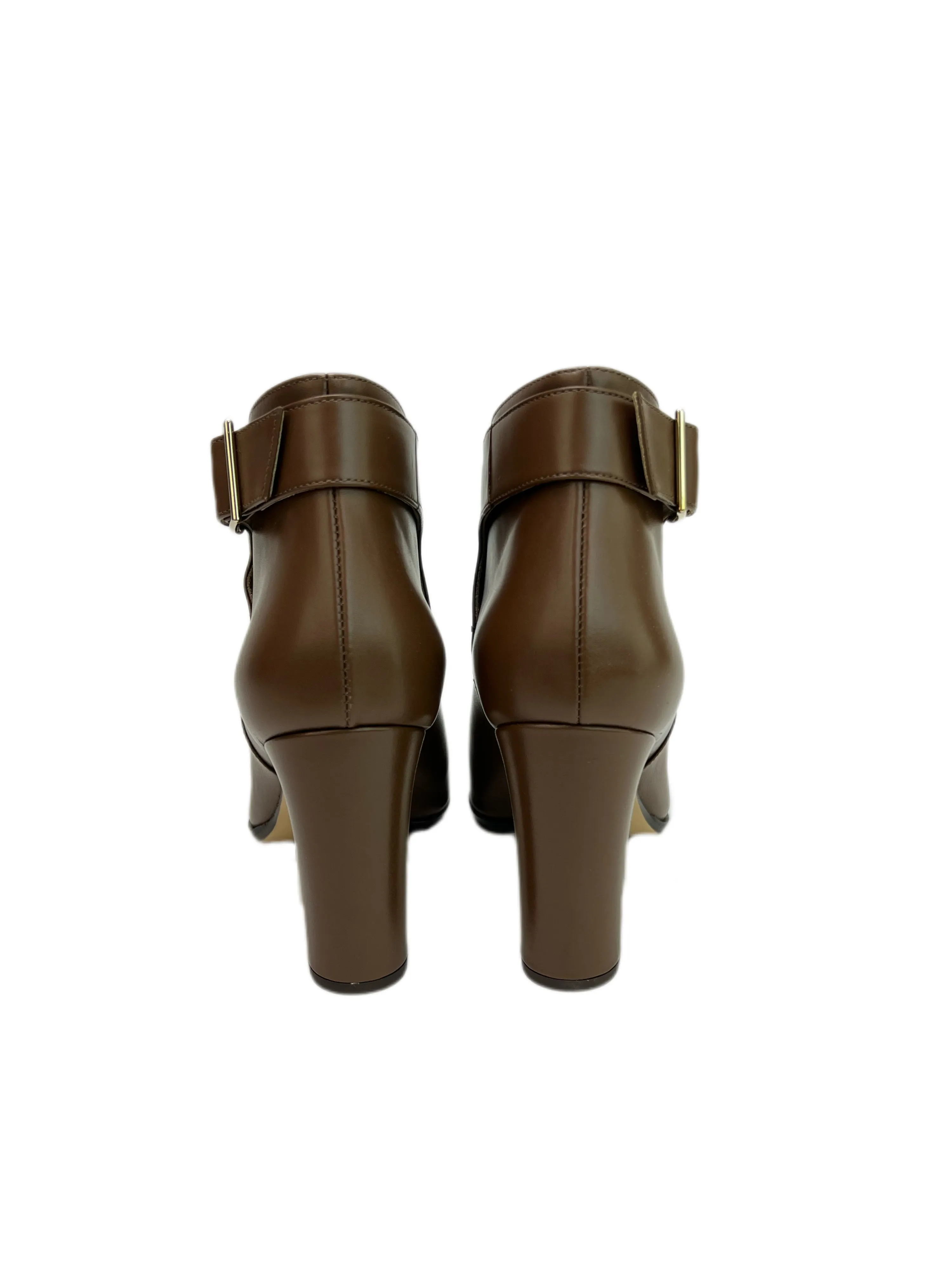Max Mara Women's Tobacco Ornati Leather Block Heel Ankle Booties Size 8 NWB