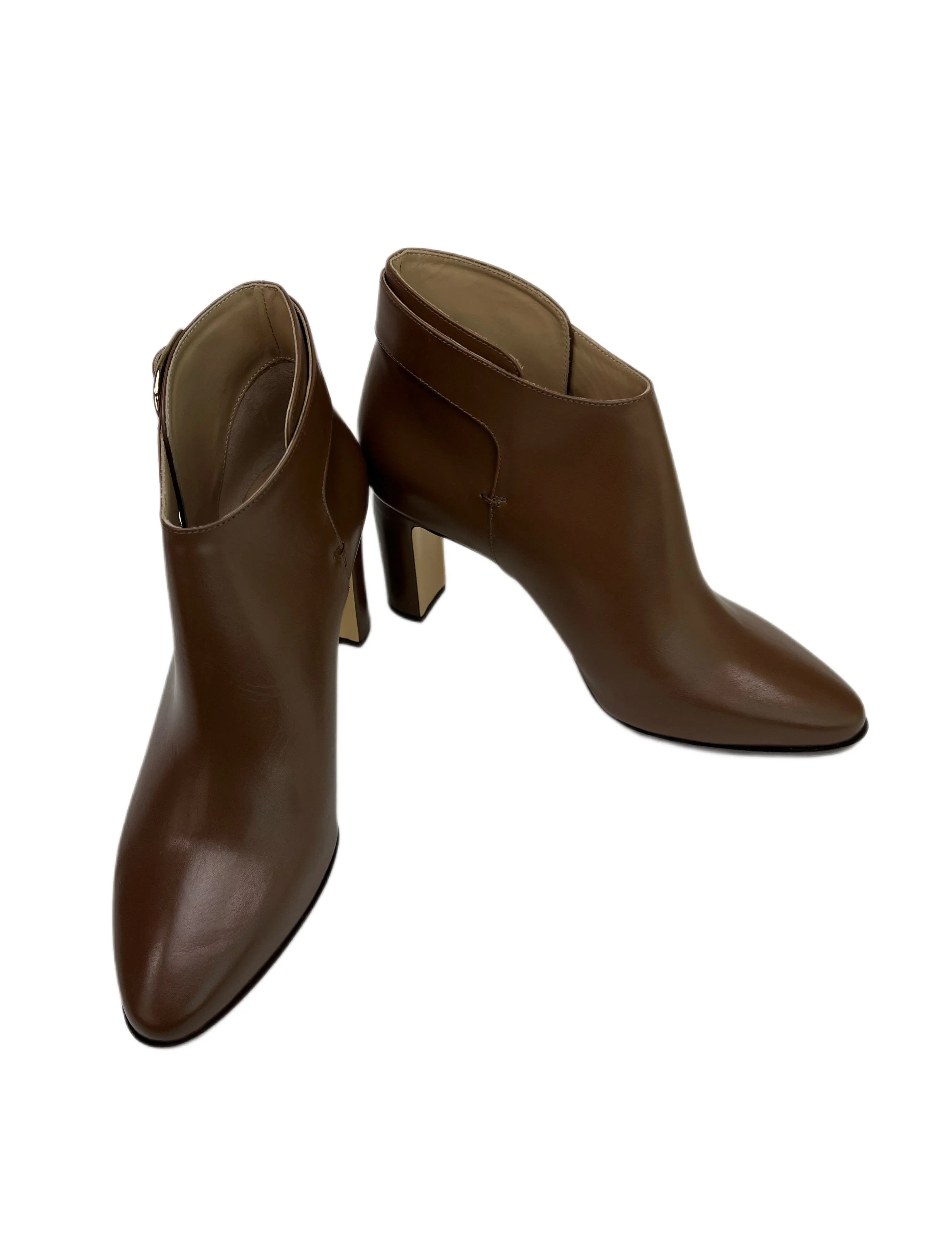 Max Mara Women's Tobacco Ornati Leather Block Heel Ankle Booties Size 8 NWB