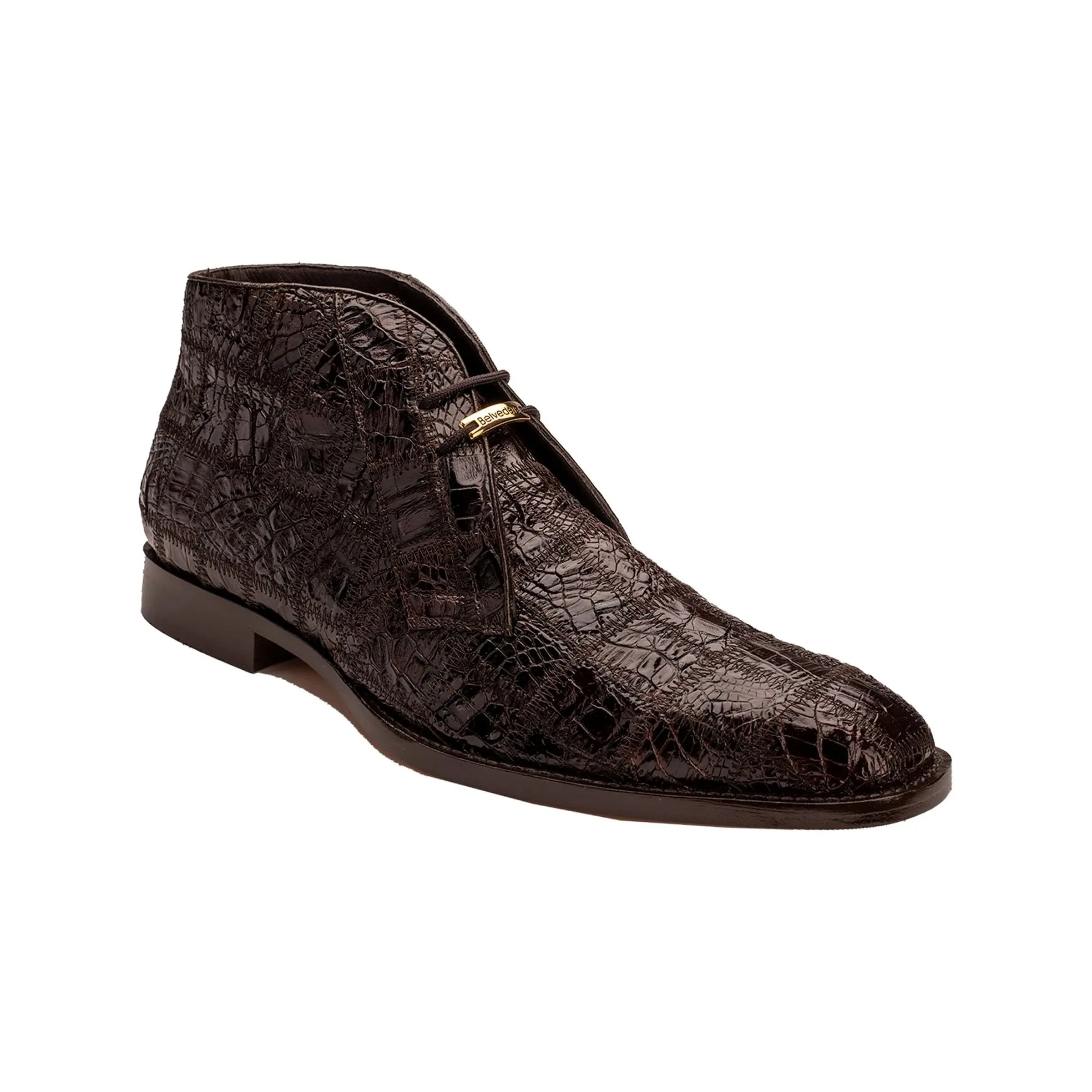 Mens Belvedere Stefano Patchwork Crocodile Dress Boot in Brown