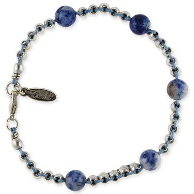 Mens Double Silver Faceted Bead Mens Bracelet on Tan Leather