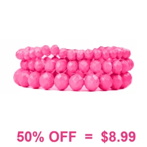 Neon Pink Crystal Beaded 3 pc Bracelet Set
