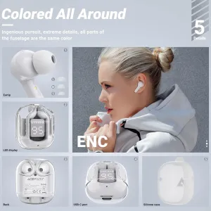 NEW Retails $60 ACEFAST Wireless Earphones Bluetooth 5.3 Headphones LED Power Display Mini Crystal in-Ear Earbuds with Wireless Charging Case Touch Control Built-in Mic Headphone for Sports Waterproof Earphone