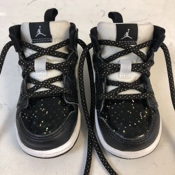 Nike Air Jordan 1 AJ1 Mid SE (TD) Black Glitter AV5172-001 Kids Shoes size 5C
