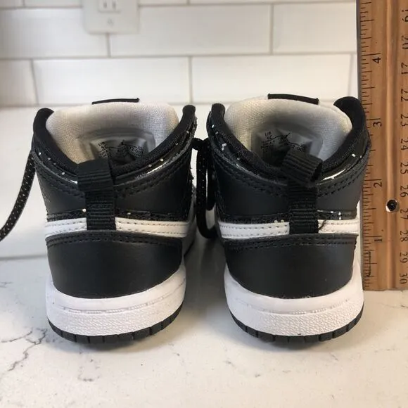 Nike Air Jordan 1 AJ1 Mid SE (TD) Black Glitter AV5172-001 Kids Shoes size 5C