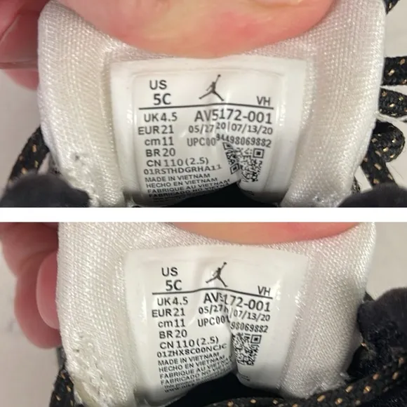 Nike Air Jordan 1 AJ1 Mid SE (TD) Black Glitter AV5172-001 Kids Shoes size 5C