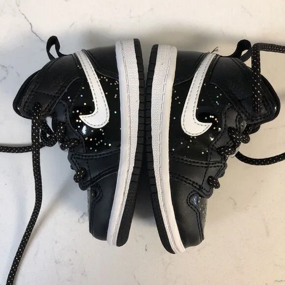 Nike Air Jordan 1 AJ1 Mid SE (TD) Black Glitter AV5172-001 Kids Shoes size 5C