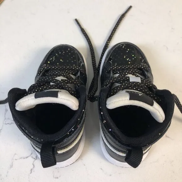 Nike Air Jordan 1 AJ1 Mid SE (TD) Black Glitter AV5172-001 Kids Shoes size 5C
