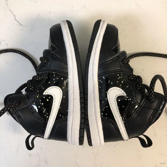 Nike Air Jordan 1 AJ1 Mid SE (TD) Black Glitter AV5172-001 Kids Shoes size 5C