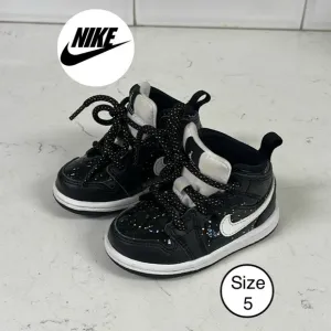 Nike Air Jordan 1 AJ1 Mid SE (TD) Black Glitter AV5172-001 Kids Shoes size 5C