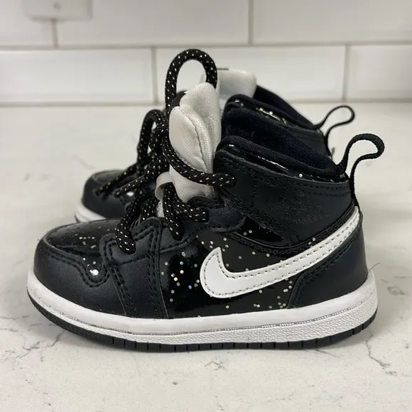 Nike Air Jordan 1 AJ1 Mid SE (TD) Black Glitter AV5172-001 Kids Shoes size 5C
