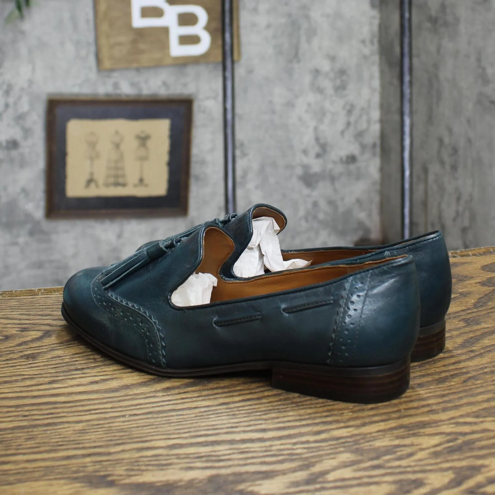 Nine West Womens Vintage Leather Tassel Loafer Dress Shoes Blue Green 6.5M