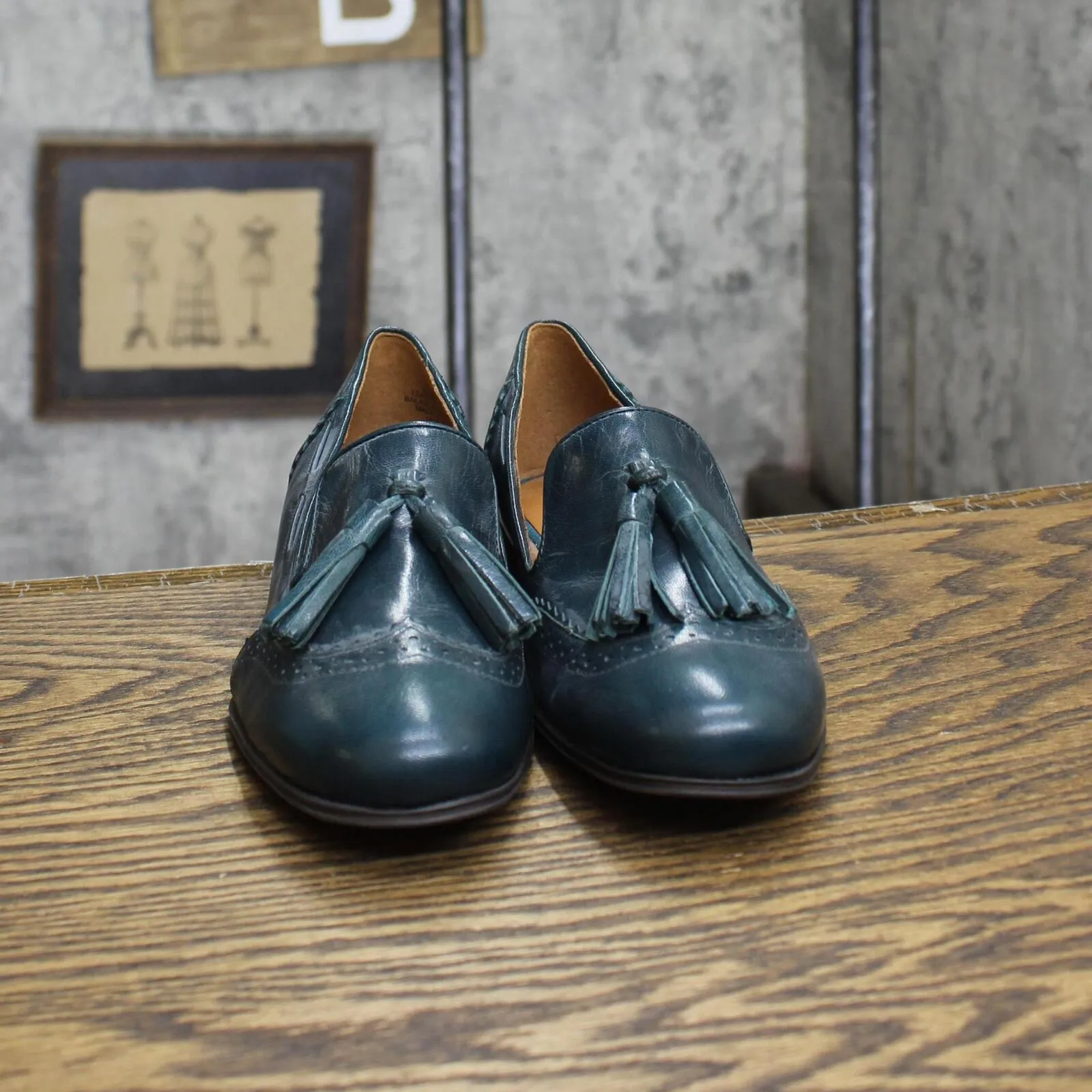 Nine West Womens Vintage Leather Tassel Loafer Dress Shoes Blue Green 6.5M