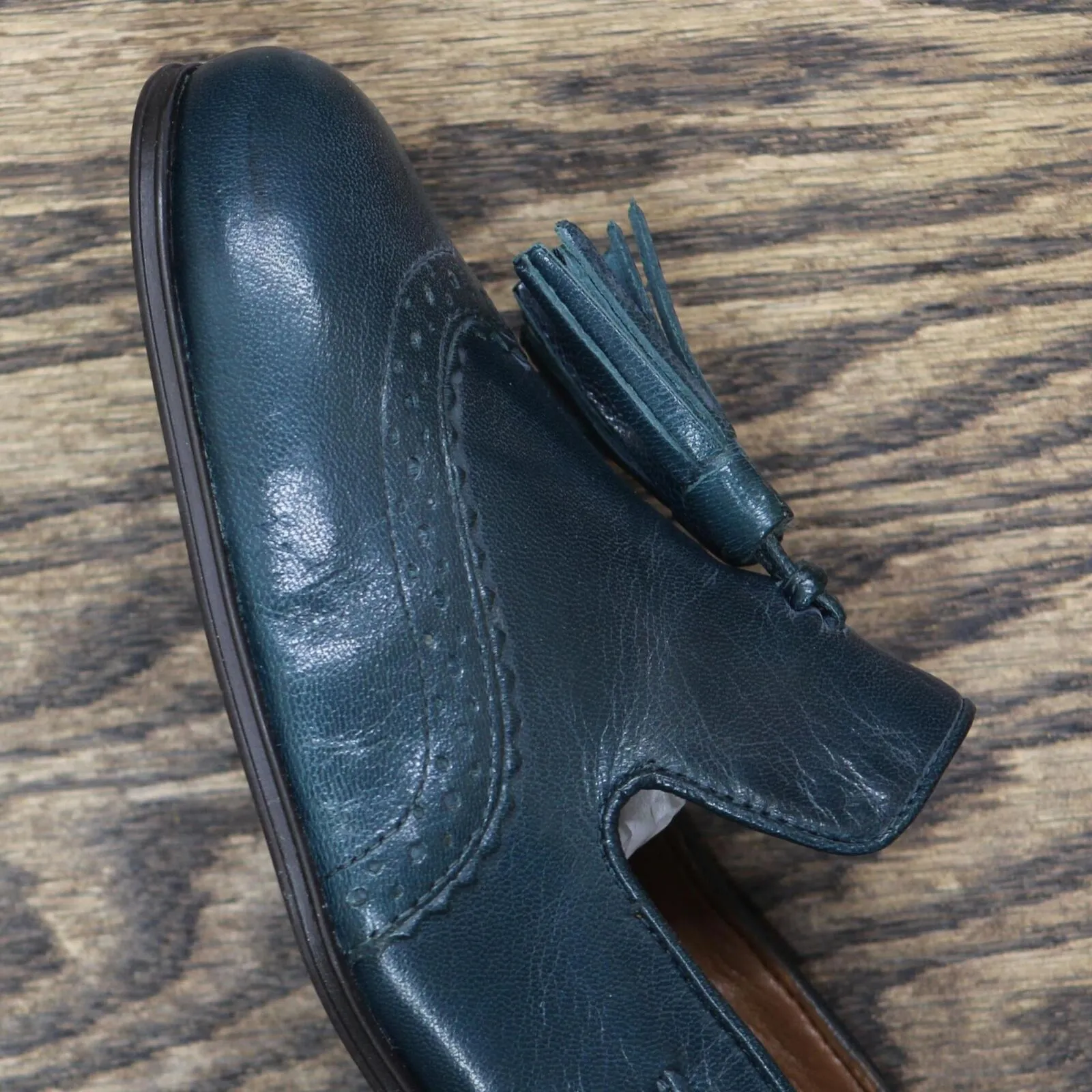 Nine West Womens Vintage Leather Tassel Loafer Dress Shoes Blue Green 6.5M