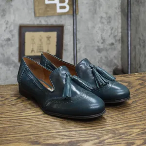 Nine West Womens Vintage Leather Tassel Loafer Dress Shoes Blue Green 6.5M