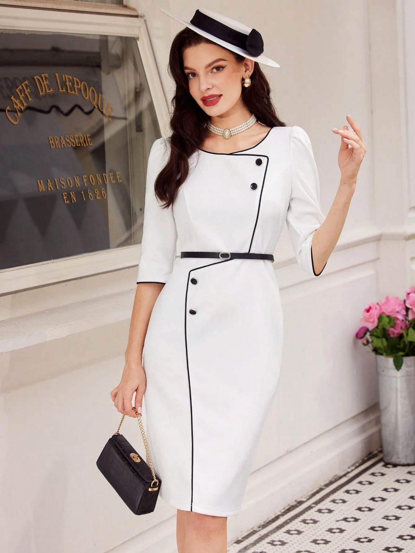 NISHA Elegant Color Block One-Piece Dress