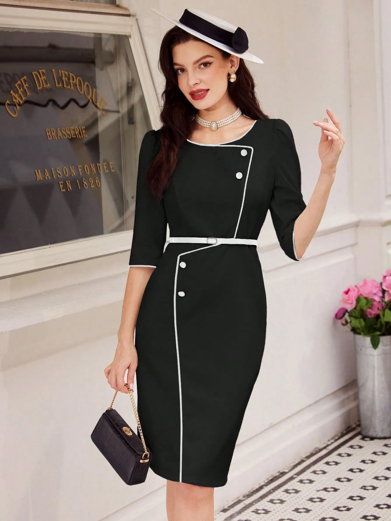 NISHA Elegant Color Block One-Piece Dress