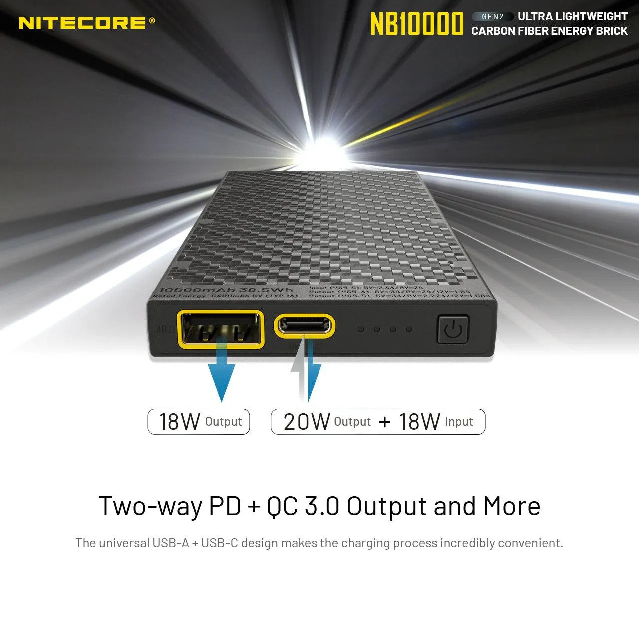 Nitecore Power Bank NB10000 Carbon Fiber Energy Brick GEN2