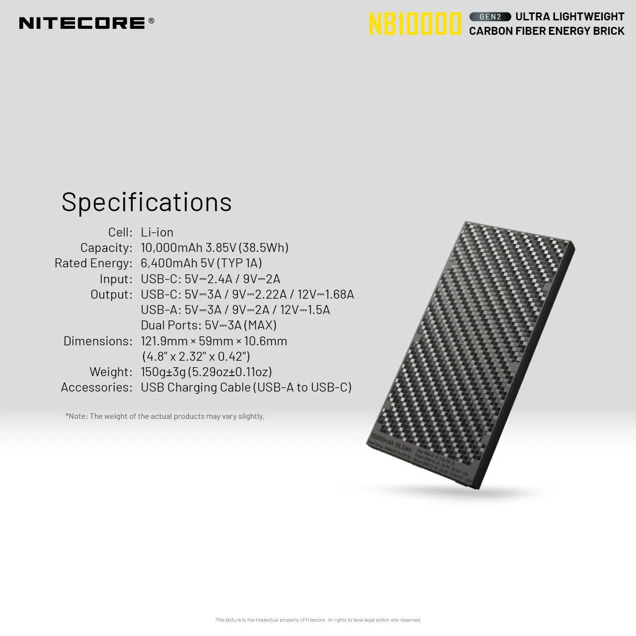 Nitecore Power Bank NB10000 Carbon Fiber Energy Brick GEN2