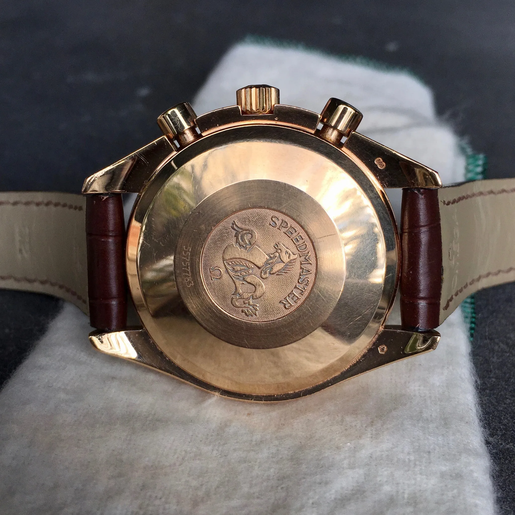 Omega Speedmaster 3623.33.01 18K Rose Gold Chronograph Month Day Date Watch