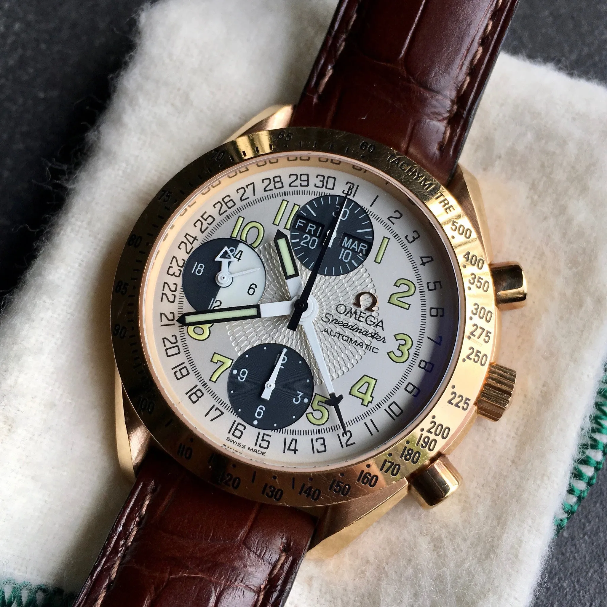 Omega Speedmaster 3623.33.01 18K Rose Gold Chronograph Month Day Date Watch