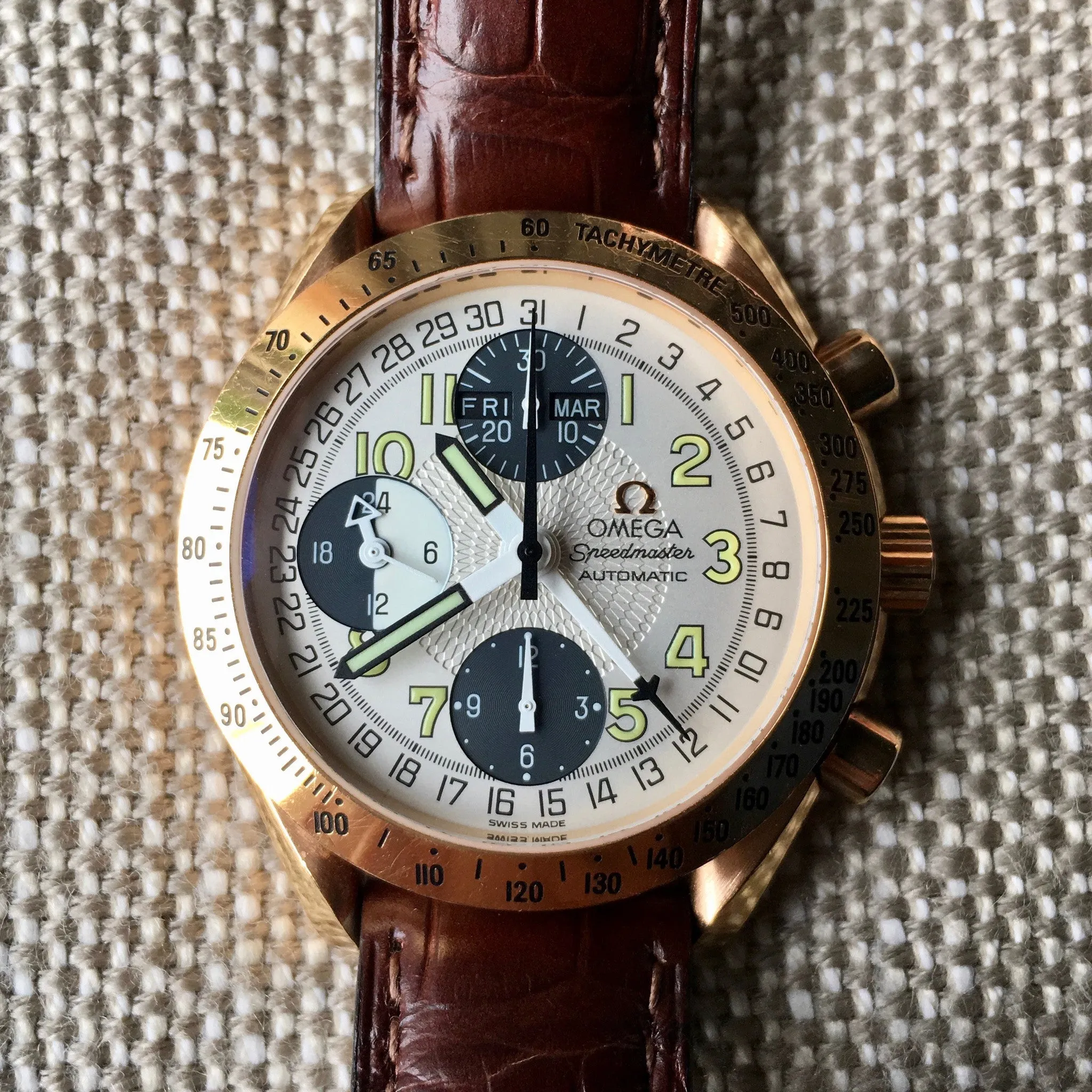 Omega Speedmaster 3623.33.01 18K Rose Gold Chronograph Month Day Date Watch