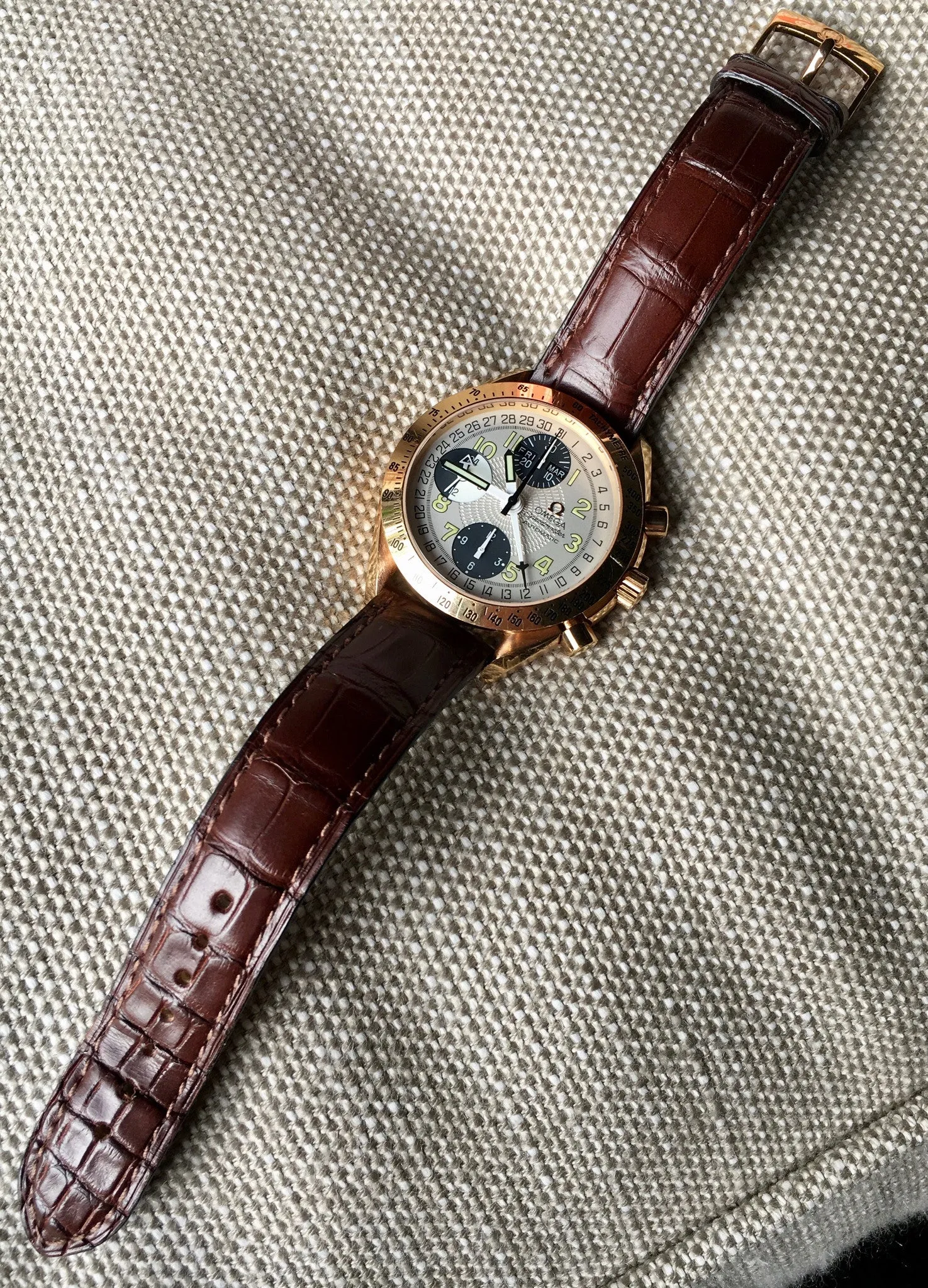Omega Speedmaster 3623.33.01 18K Rose Gold Chronograph Month Day Date Watch