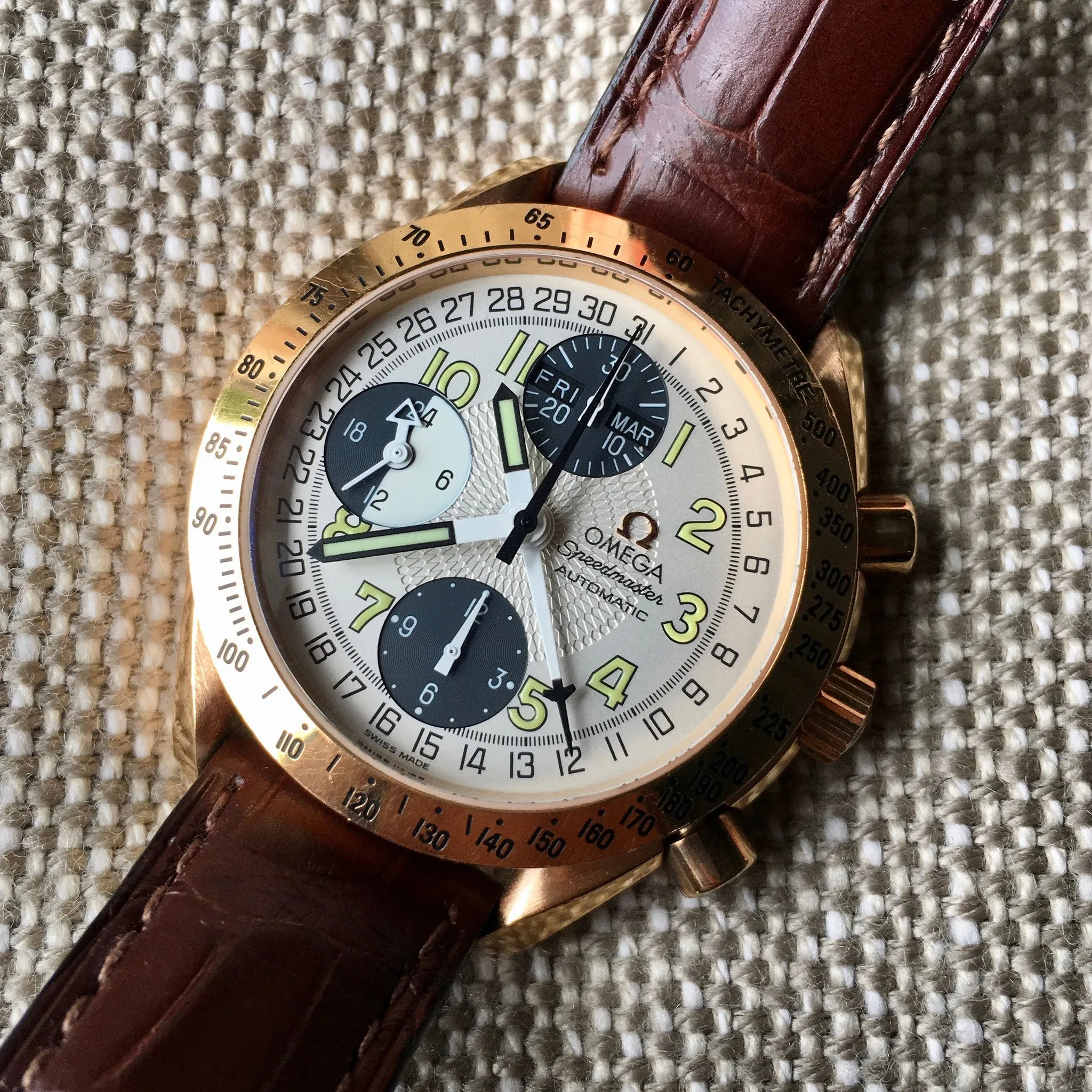 Omega Speedmaster 3623.33.01 18K Rose Gold Chronograph Month Day Date Watch
