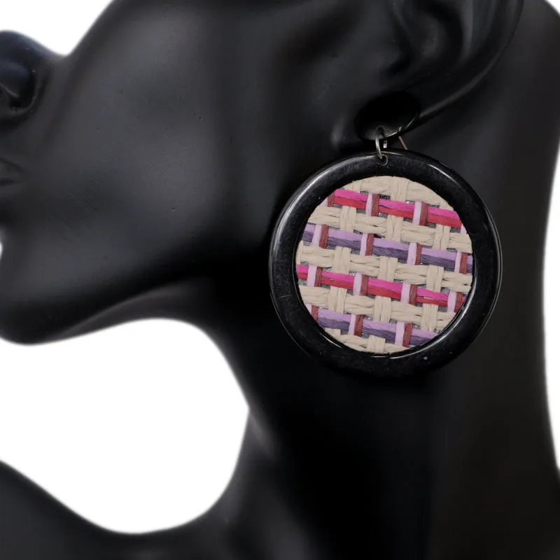 Pink Purple Woven Design Dangle Earrings