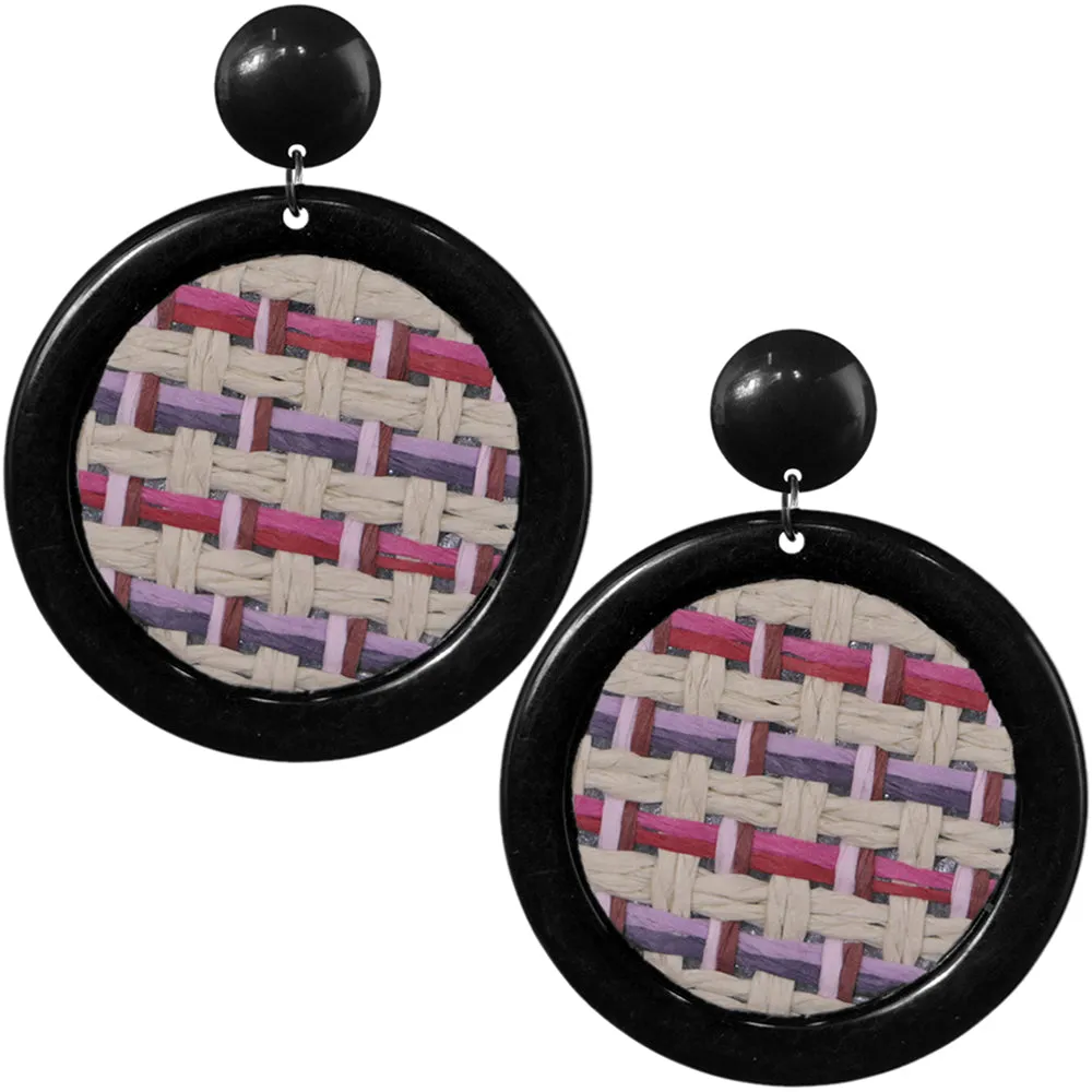Pink Purple Woven Design Dangle Earrings