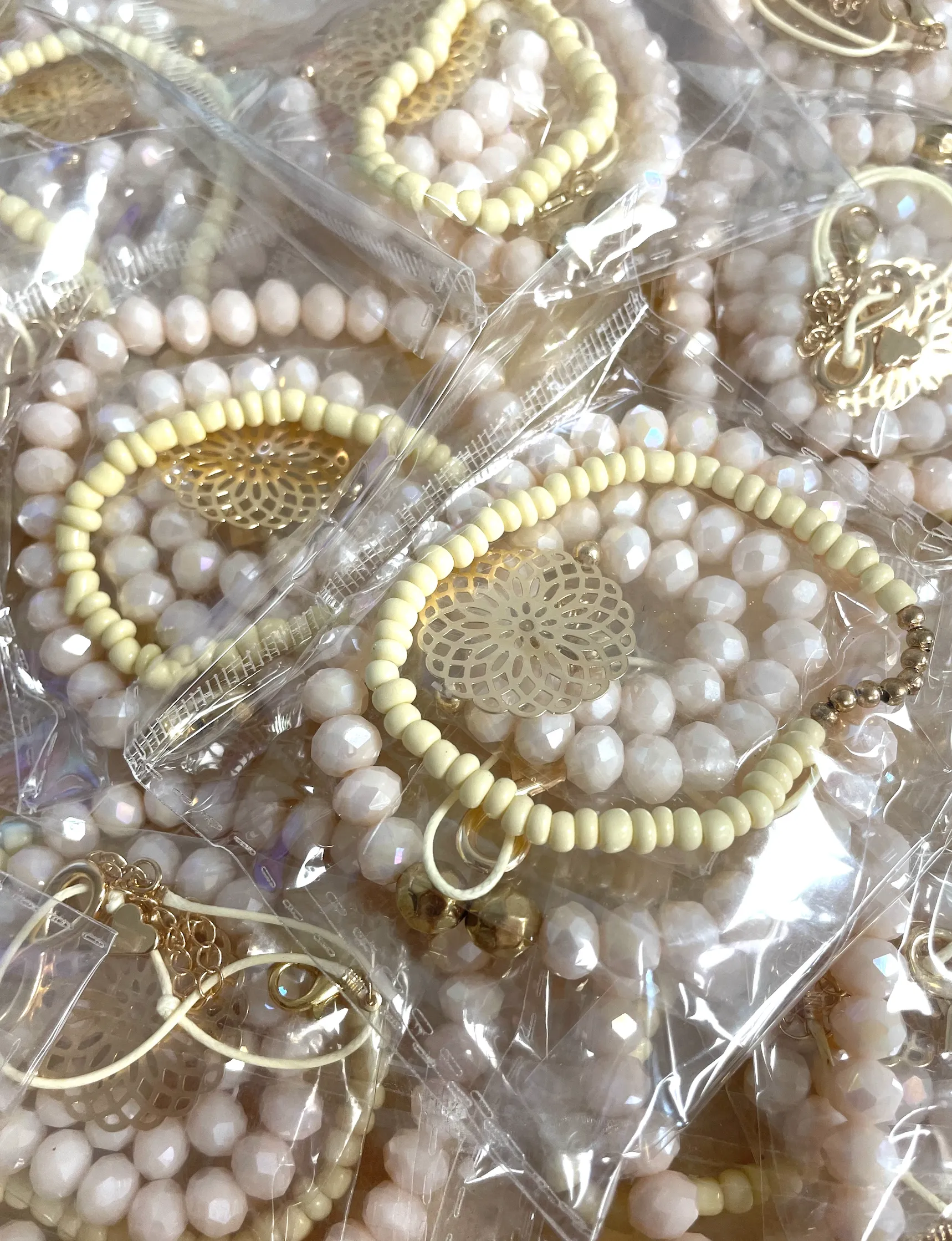 Pink, White   Rose Gold Stretchy Bracelets