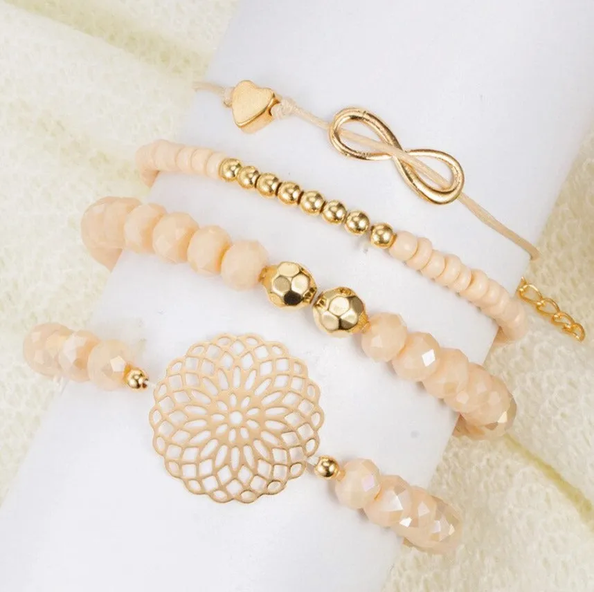 Pink, White   Rose Gold Stretchy Bracelets