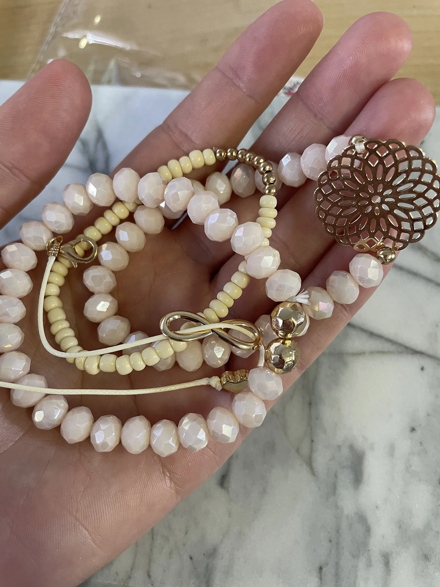 Pink, White   Rose Gold Stretchy Bracelets