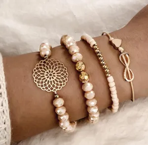Pink, White   Rose Gold Stretchy Bracelets