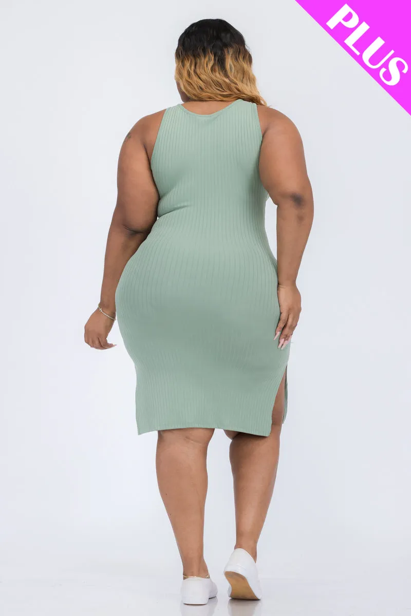 Plus Size Ribbed Side Slit Tank Dress (CAPELLA)