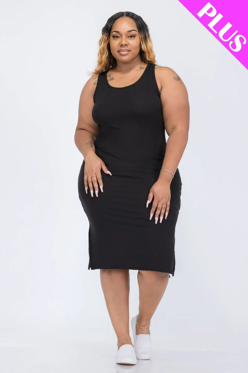 Plus Size Ribbed Side Slit Tank Dress (CAPELLA)