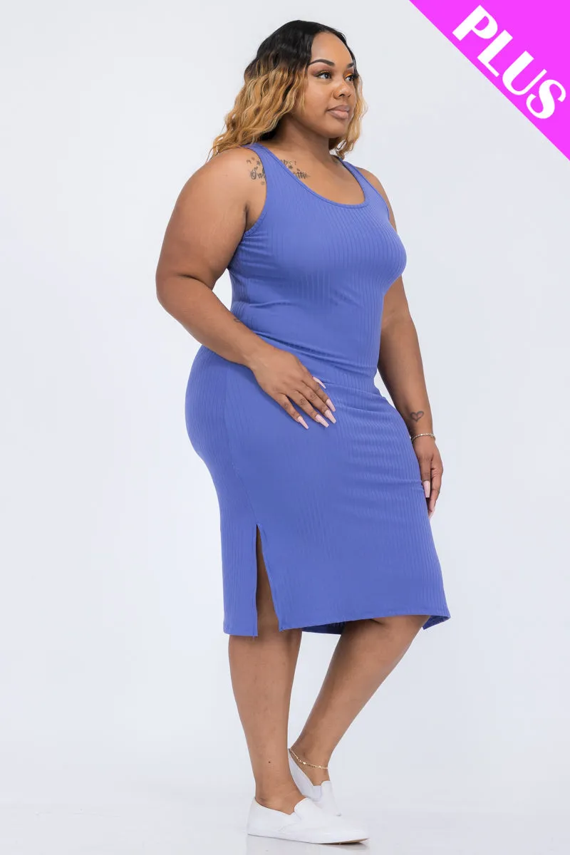Plus Size Ribbed Side Slit Tank Dress (CAPELLA)