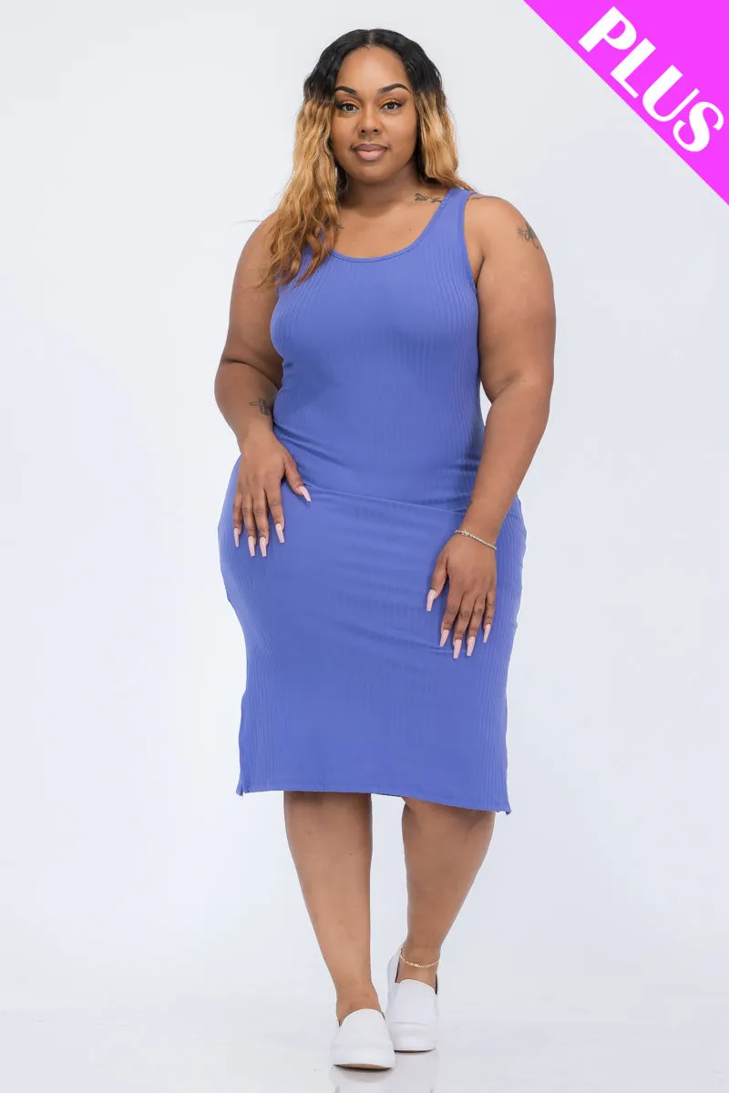 Plus Size Ribbed Side Slit Tank Dress (CAPELLA)