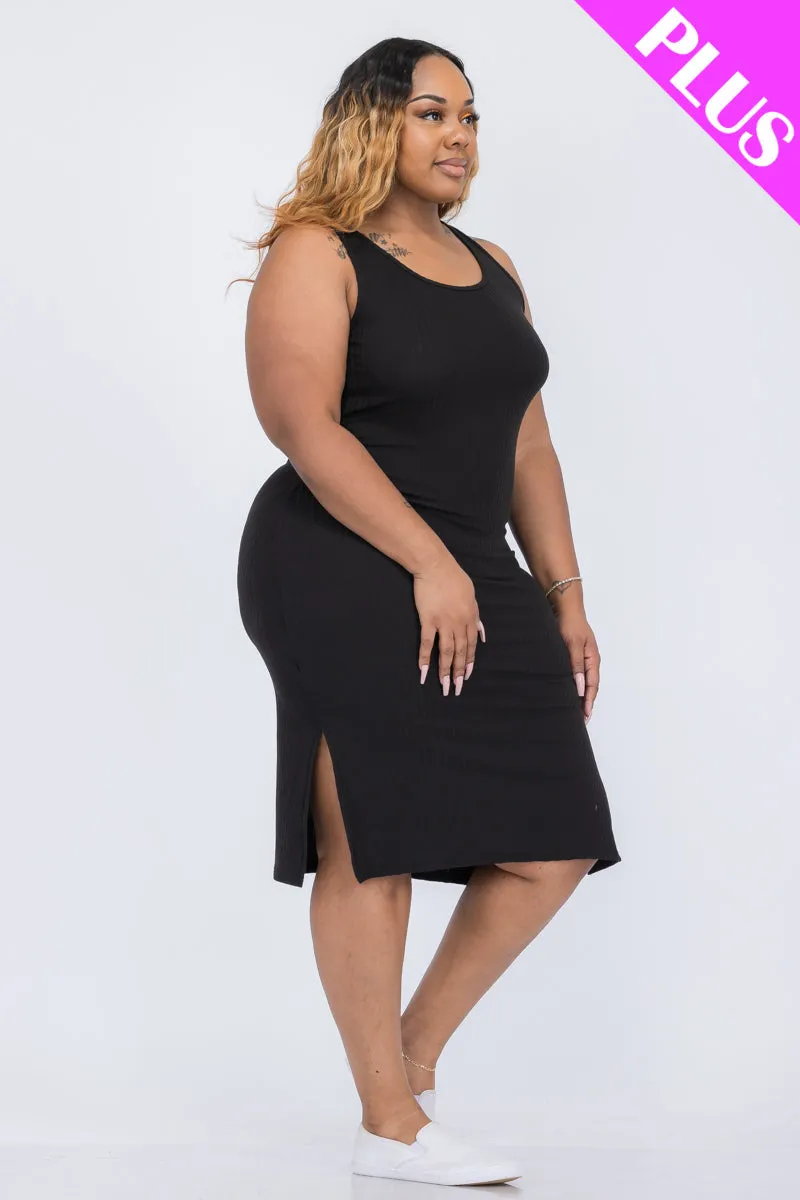 Plus Size Ribbed Side Slit Tank Dress (CAPELLA)