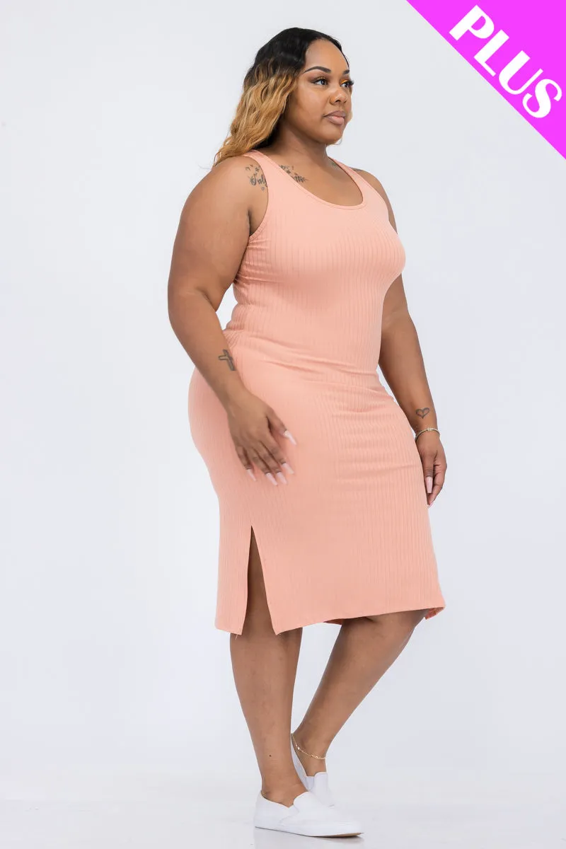 Plus Size Ribbed Side Slit Tank Dress (CAPELLA)