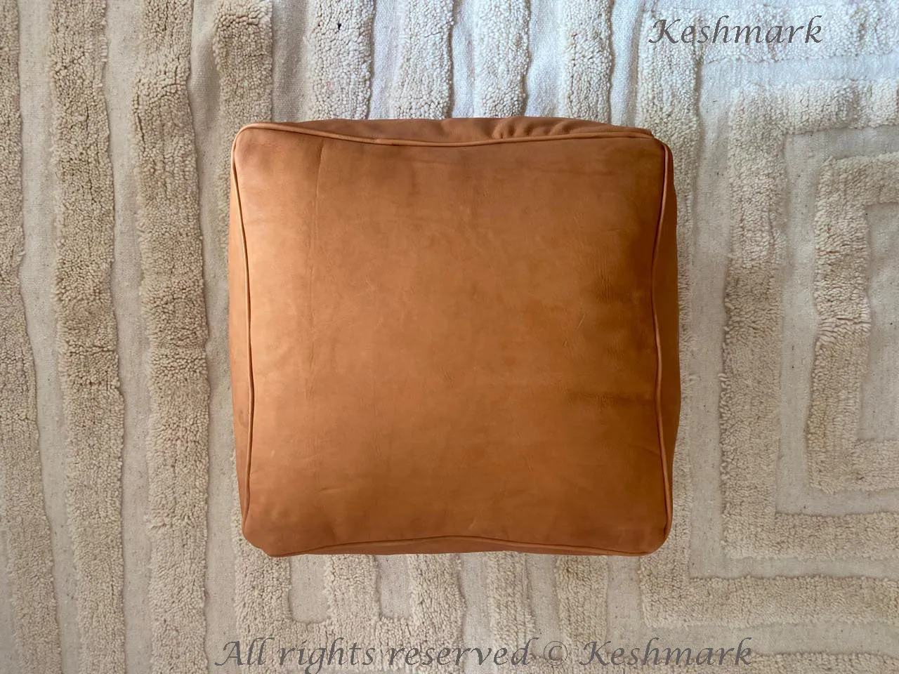 Premium Square Leather Pouf Brown - Delivered UnStuffed - Ottoman, Footstool, Floor Cushion