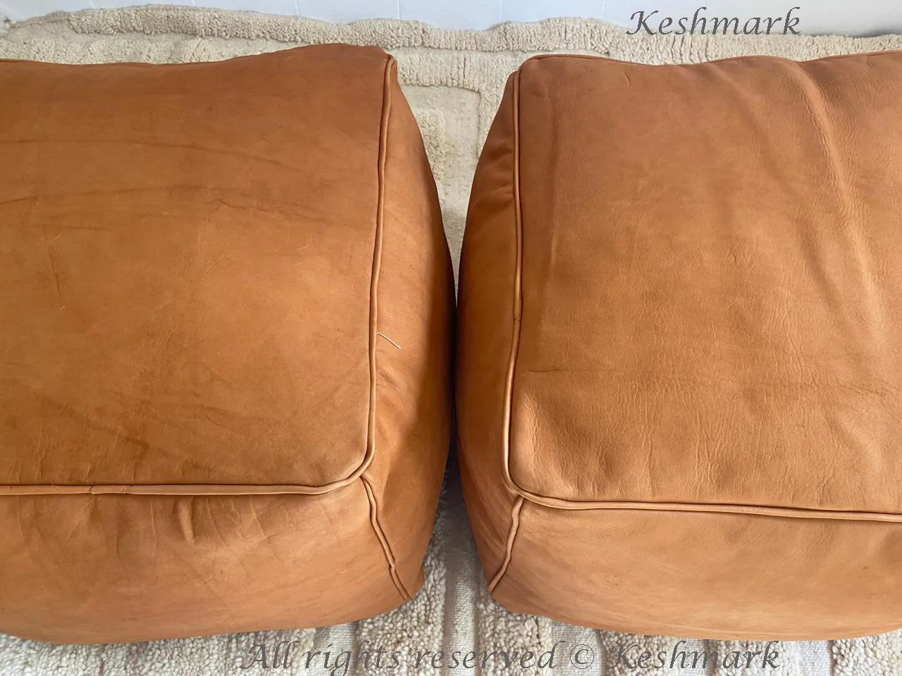 Premium Square Leather Pouf Brown - Delivered UnStuffed - Ottoman, Footstool, Floor Cushion