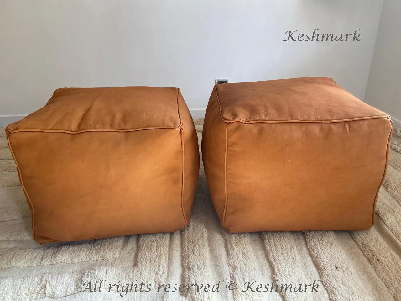 Premium Square Leather Pouf Brown - Delivered UnStuffed - Ottoman, Footstool, Floor Cushion