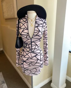 Printed Mock Neck Zipper Dress FINAL SALE
