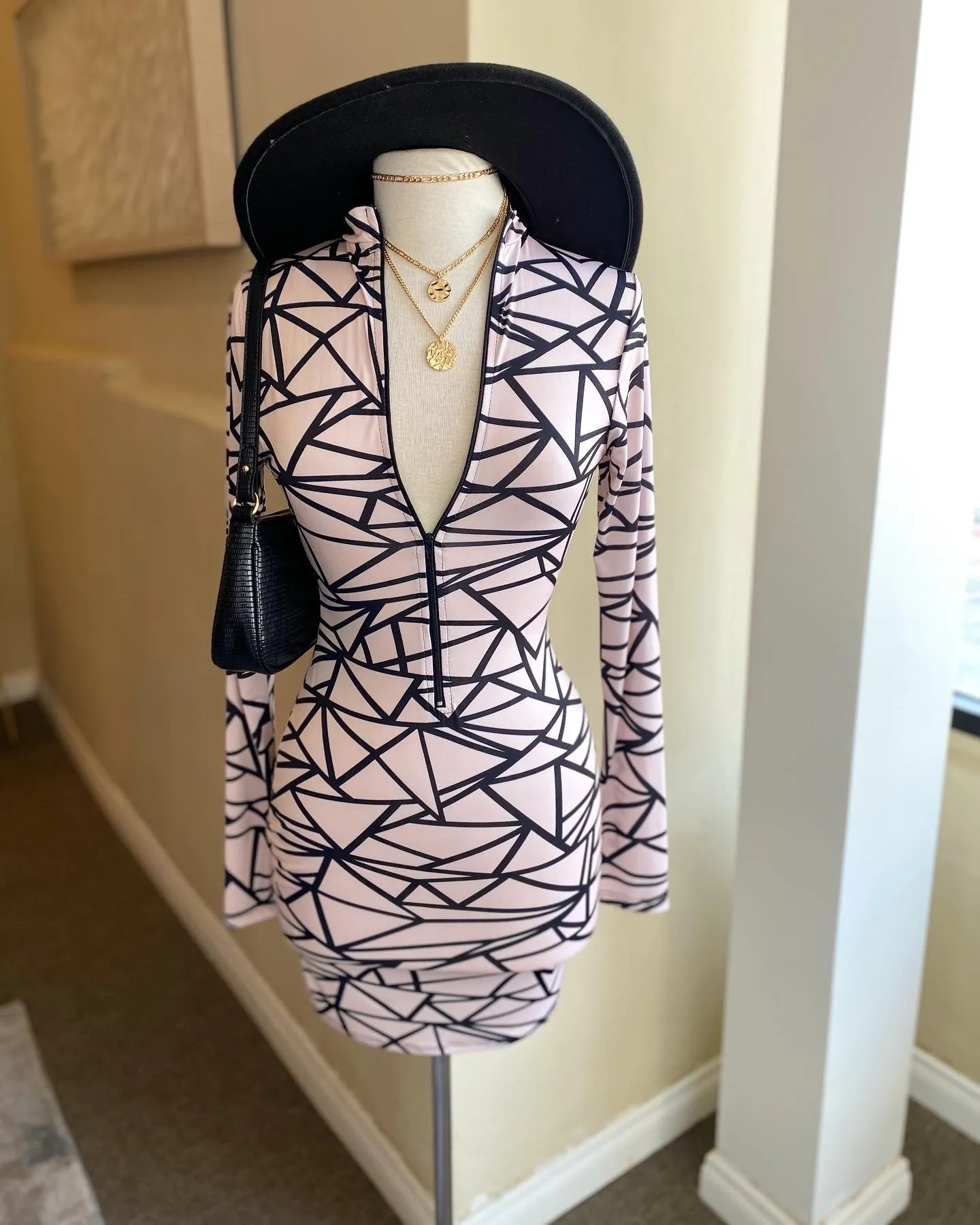 Printed Mock Neck Zipper Dress FINAL SALE