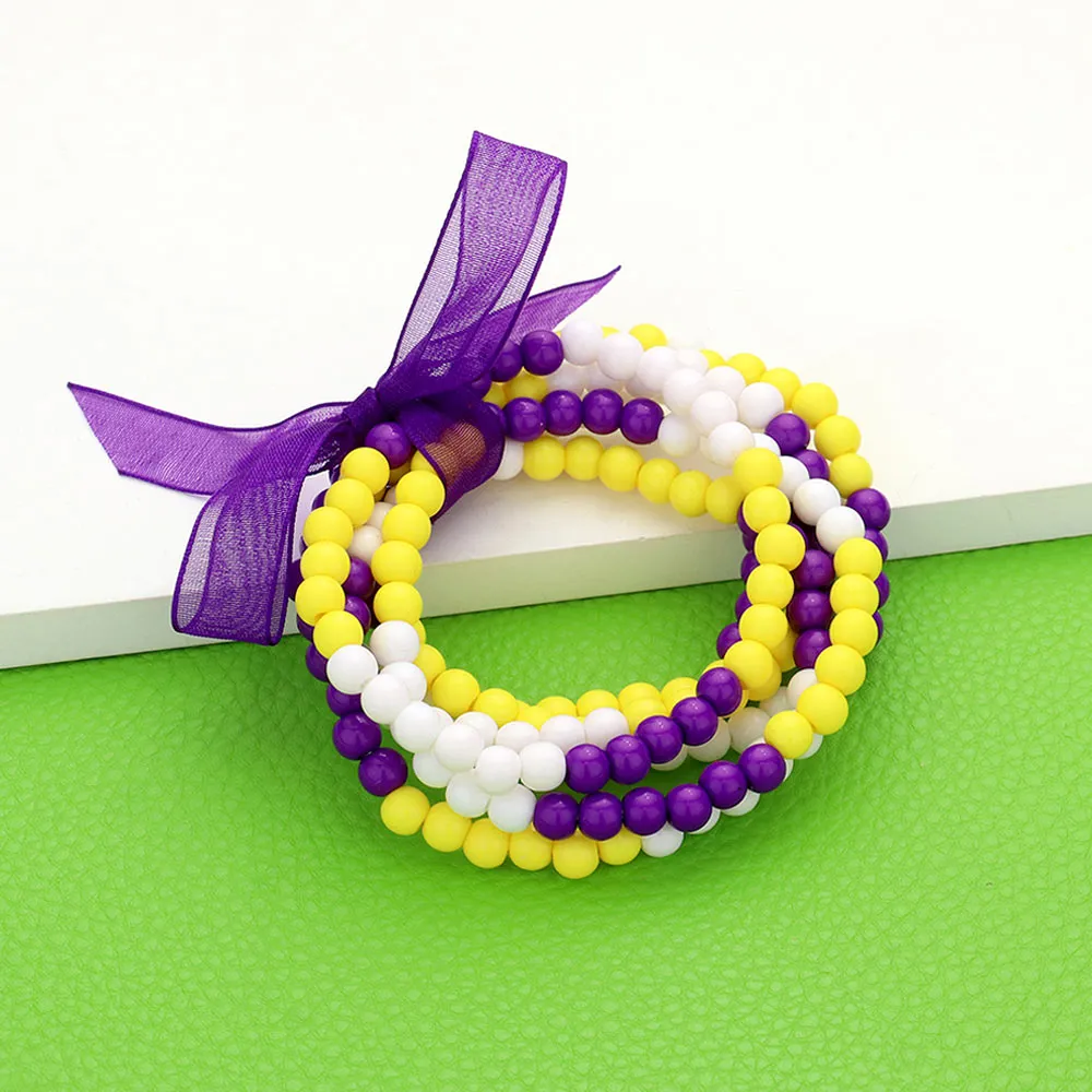 Purple, Yellow and White Sports Game Day Stretchy Bracelets