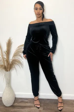 "Holiday Cheque" Off Shoulder Jumpsuit - Black