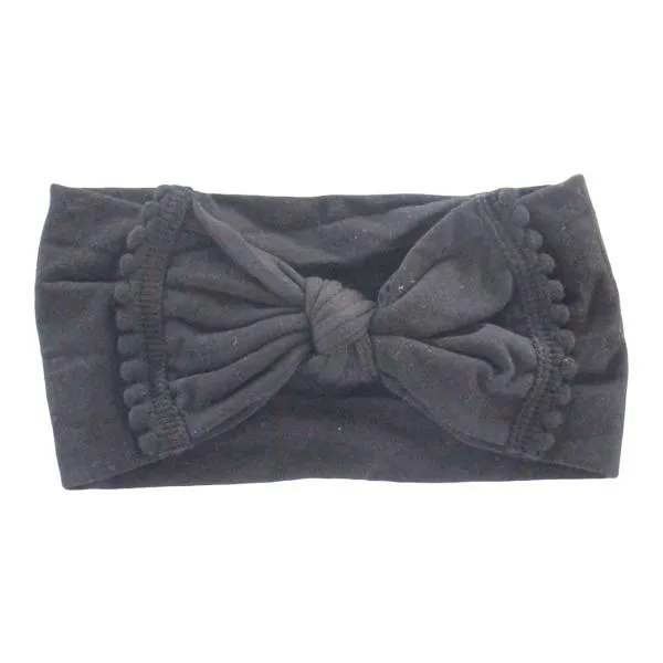 SALE Black Pom Pom Nylon Headwrap