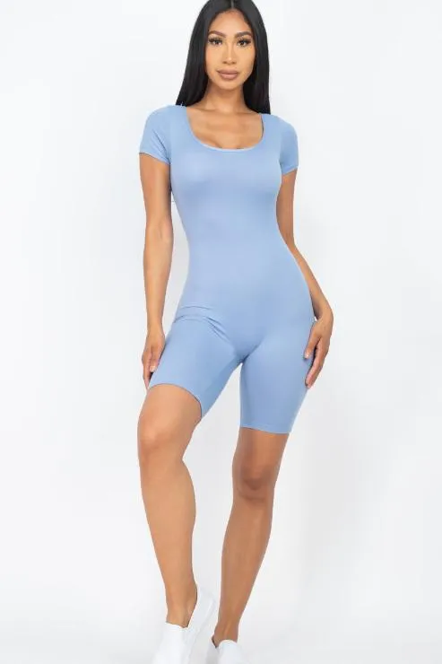 Short Sleeve Scoop Neck Bodycon Romper (CAPELLA)