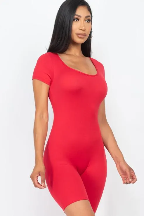 Short Sleeve Scoop Neck Bodycon Romper (CAPELLA)