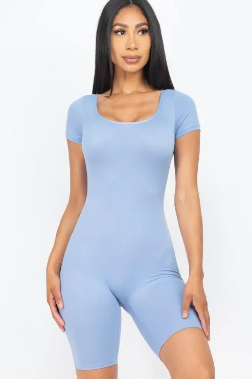 Short Sleeve Scoop Neck Bodycon Romper (CAPELLA)